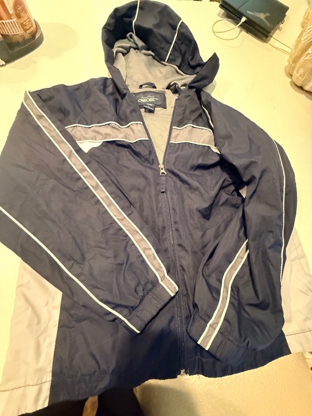 Cherokee Boys Navy Blue & Gray Hooded Windbreaker Jacket